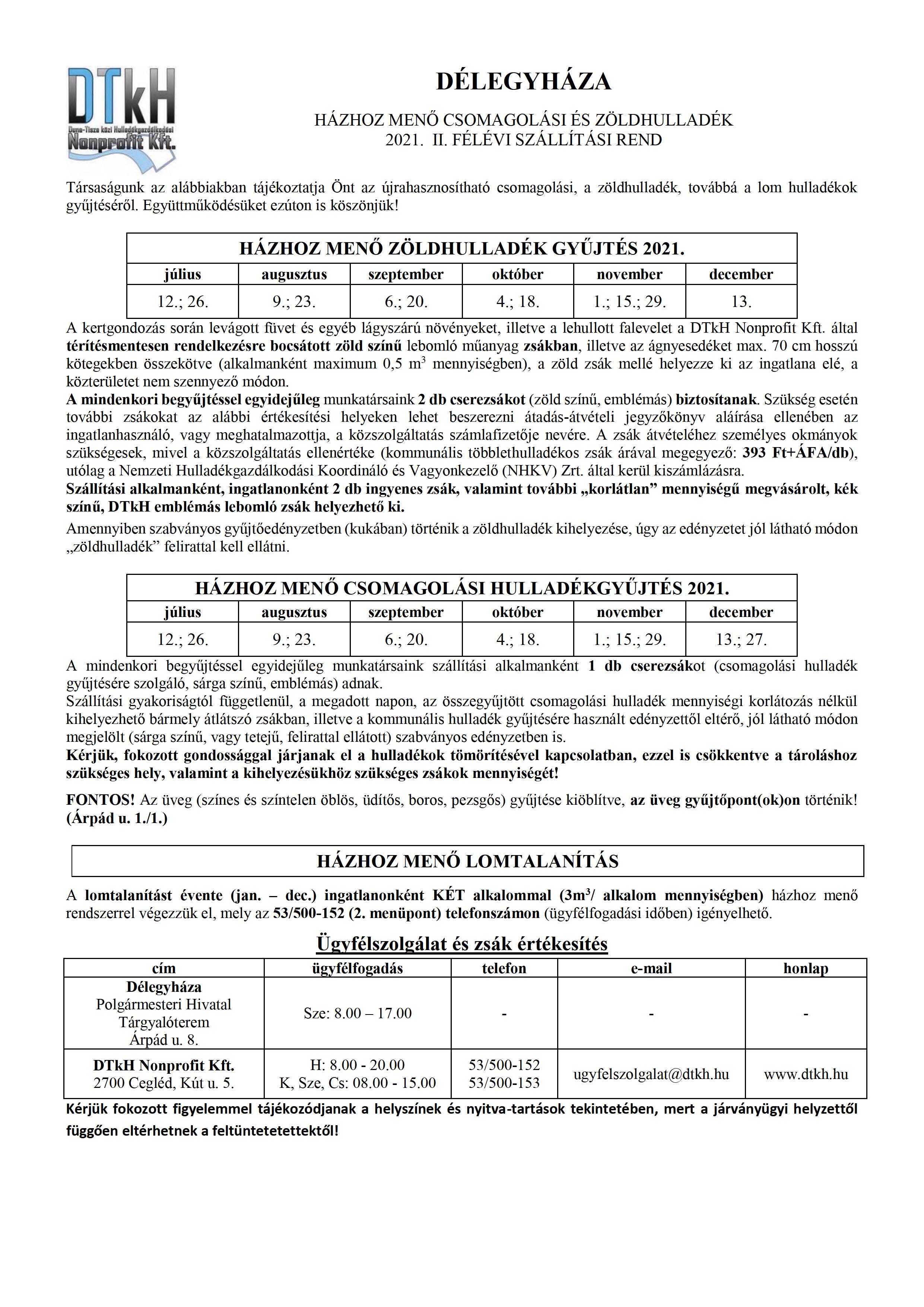 Délegyháza tájékoztató 2021 II fé