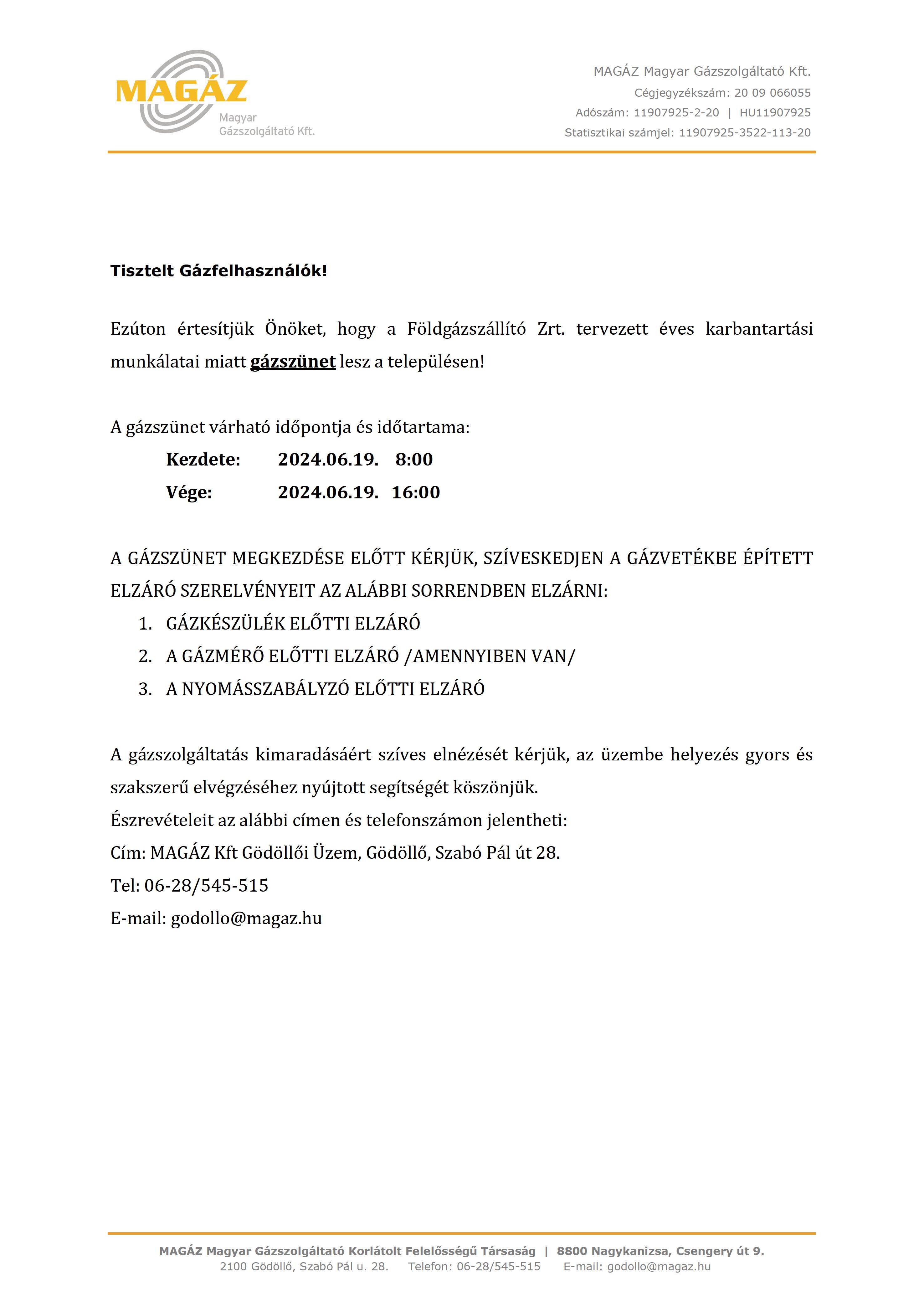 gázszüneti értesítő 2024